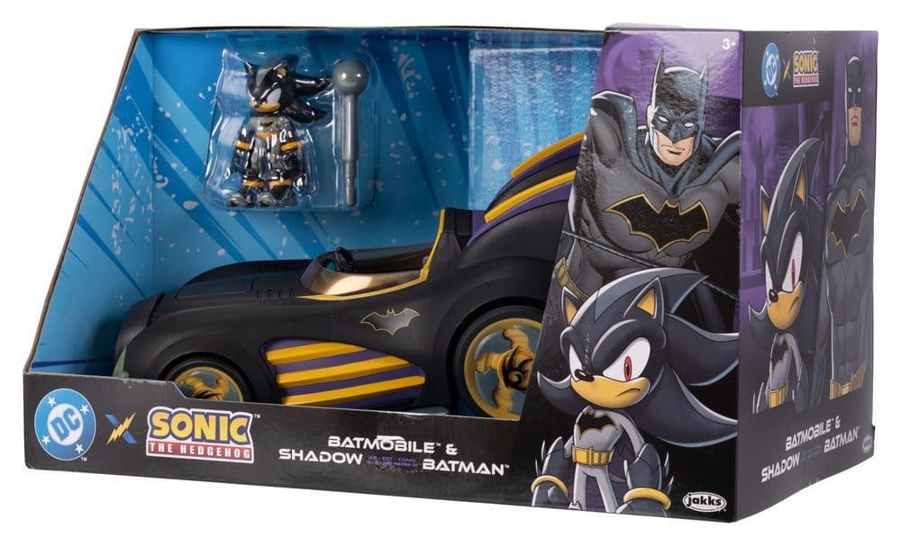 DC x Sonic - The Hedgehog Figura con Vehículo Shadow Batman & Batmobile 6 cm