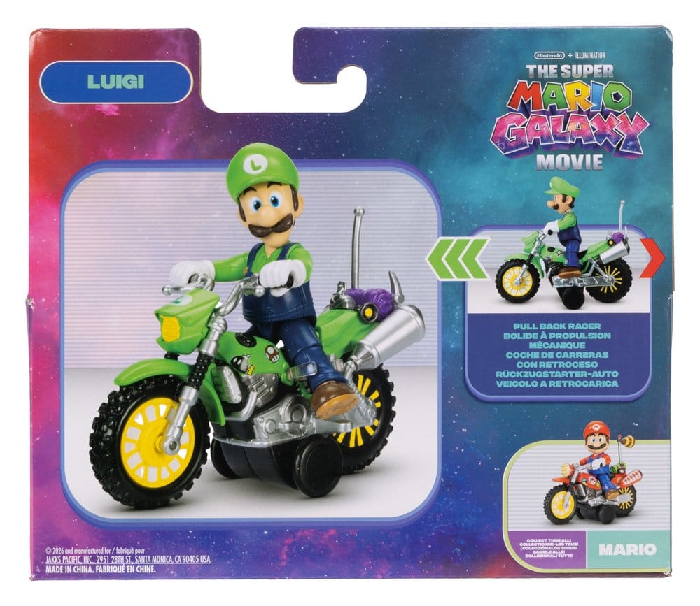 Super Mario Galaxy: la película Figura con Motocicleta de Retroceso Luigi 6 cm