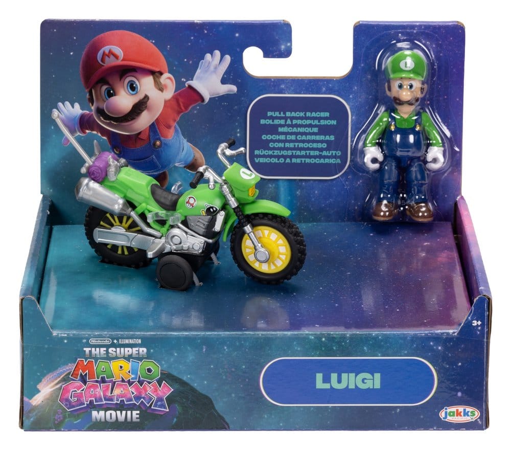 Super Mario Galaxy: la película Figura con Motocicleta de Retroceso Luigi 6 cm