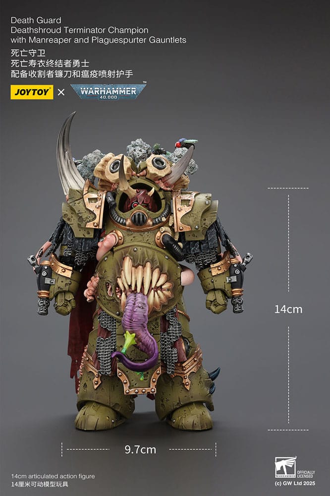 Warhammer 40k Figura 1/18 Death Guard Deathshroud Terminator Championwith Manreaper and Plaguespurter Gauntlets 14 cm - Z POP Toys