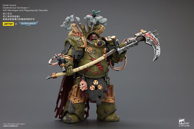 Warhammer 40k Figura 1/18 Death Guard Deathshroud Terminator 1 with Manreaper and Plaguespurter Gauntlet 14 cm - Z POP Toys