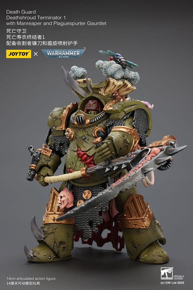 Warhammer 40k Figura 1/18 Death Guard Deathshroud Terminator 1 with Manreaper and Plaguespurter Gauntlet 14 cm - Z POP Toys