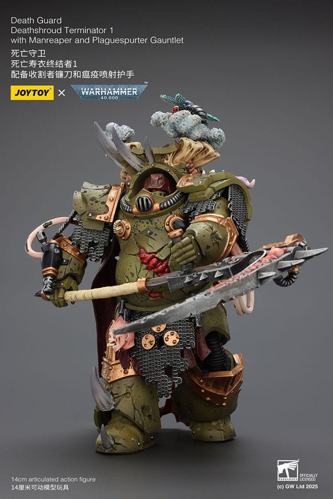 Warhammer 40k Figura 1/18 Death Guard Deathshroud Terminator 1 with Manreaper and Plaguespurter Gauntlet 14 cm - Z POP Toys