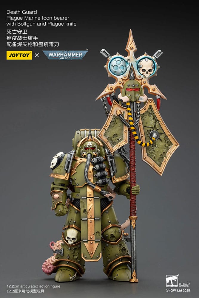 Warhammer 40,000 Figura Death Guard Plague Marine Icon bearer with Boltgun and Plague knife 12 cm - Z POP Toys
