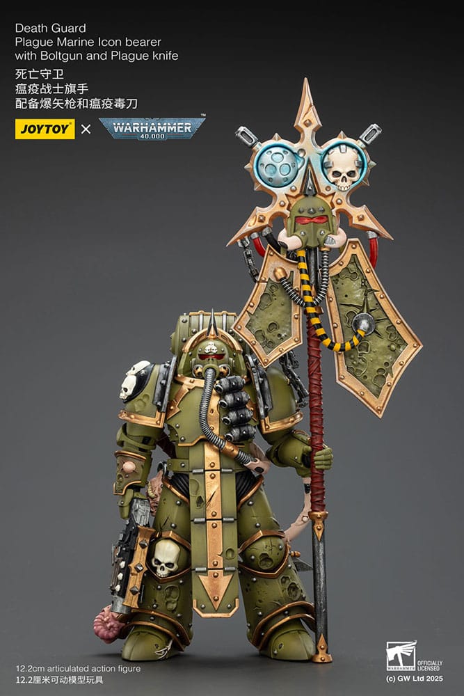 Warhammer 40,000 Figura Death Guard Plague Marine Icon bearer with Boltgun and Plague knife 12 cm - Z POP Toys