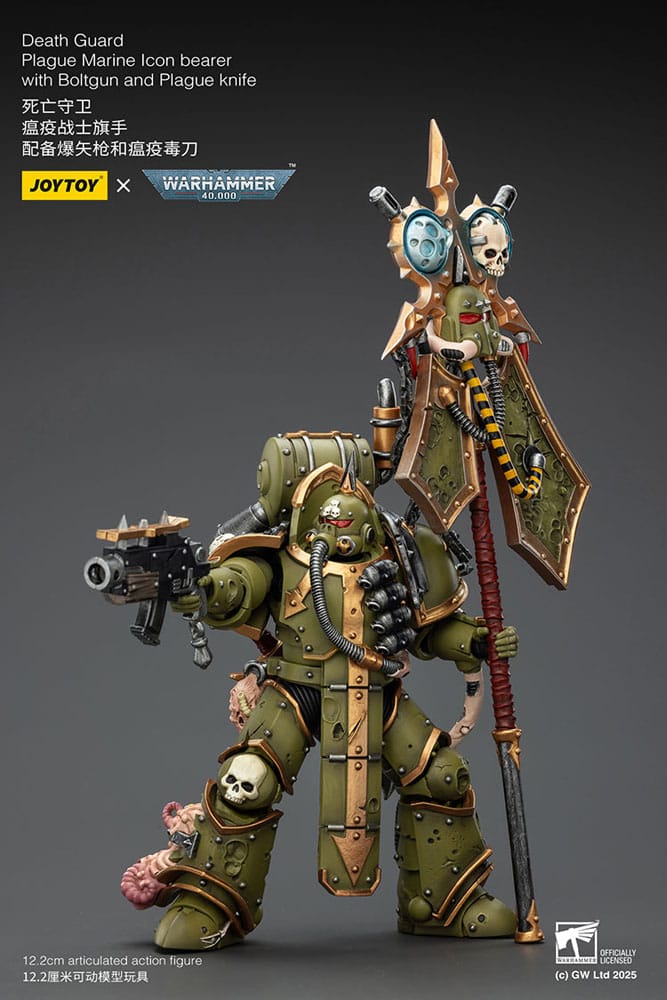 Warhammer 40,000 Figura Death Guard Plague Marine Icon bearer with Boltgun and Plague knife 12 cm - Z POP Toys