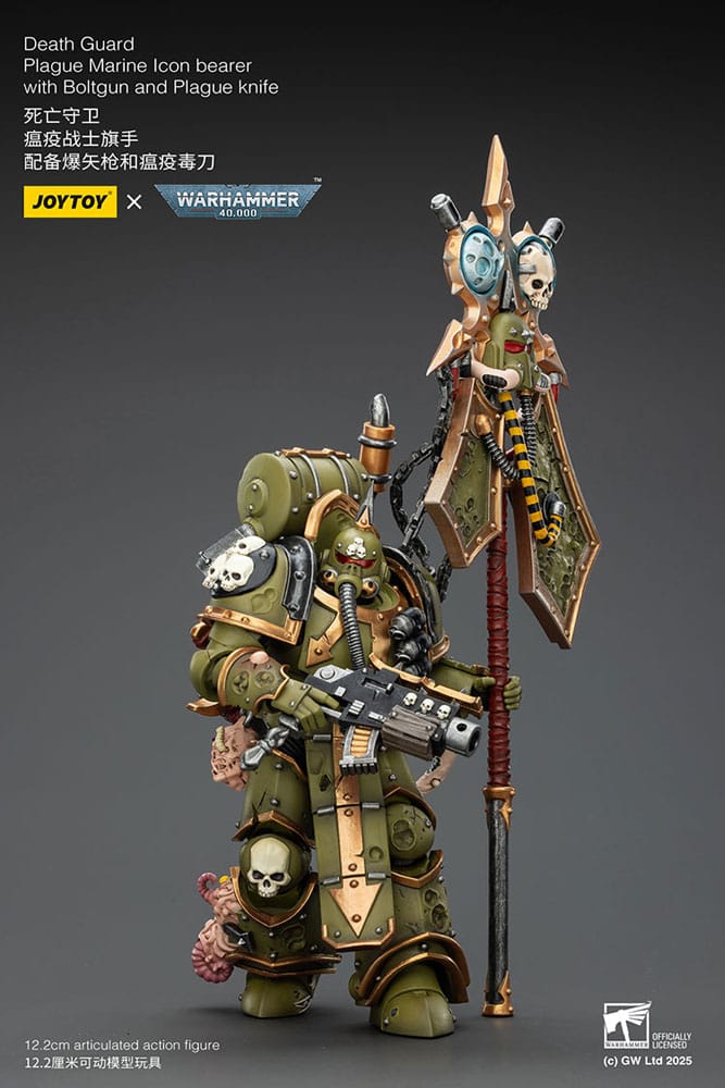 Warhammer 40,000 Figura Death Guard Plague Marine Icon bearer with Boltgun and Plague knife 12 cm - Z POP Toys