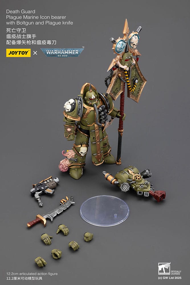 Warhammer 40,000 Figura Death Guard Plague Marine Icon bearer with Boltgun and Plague knife 12 cm - Z POP Toys