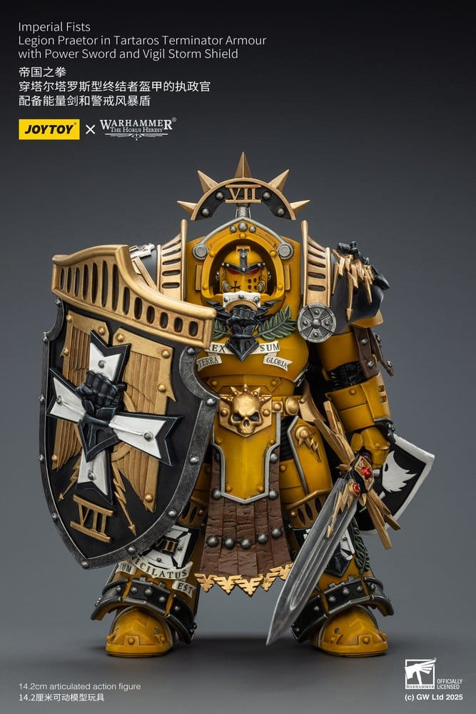 Warhammer Imperial Fists Figura Legion Praetor in Tartaros Terminator Armourwith Power Sword and Vigil Storm Shield 14 cm