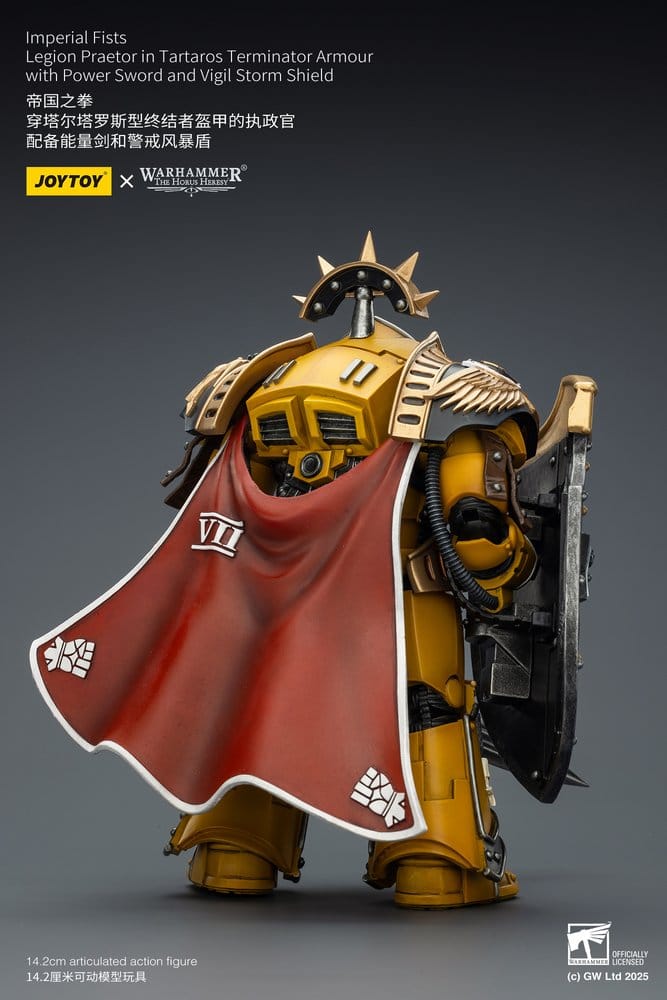 Warhammer Imperial Fists Figura Legion Praetor in Tartaros Terminator Armourwith Power Sword and Vigil Storm Shield 14 cm