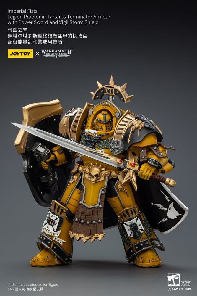 Warhammer Imperial Fists Figura Legion Praetor in Tartaros Terminator Armourwith Power Sword and Vigil Storm Shield 14 cm