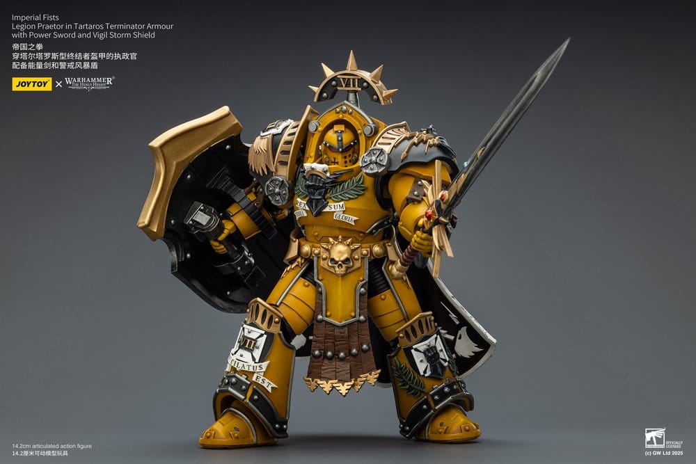 Warhammer Imperial Fists Figura Legion Praetor in Tartaros Terminator Armourwith Power Sword and Vigil Storm Shield 14 cm