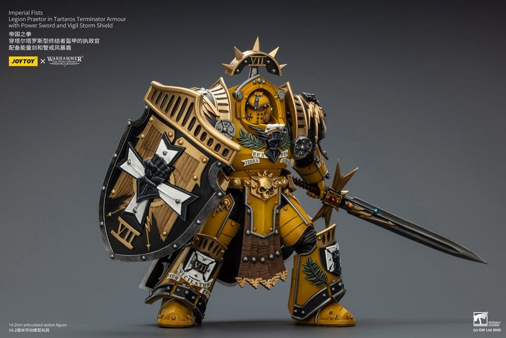 Warhammer Imperial Fists Figura Legion Praetor in Tartaros Terminator Armourwith Power Sword and Vigil Storm Shield 14 cm
