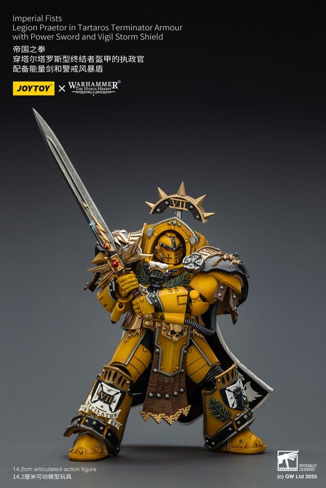 Warhammer Imperial Fists Figura Legion Praetor in Tartaros Terminator Armourwith Power Sword and Vigil Storm Shield 14 cm