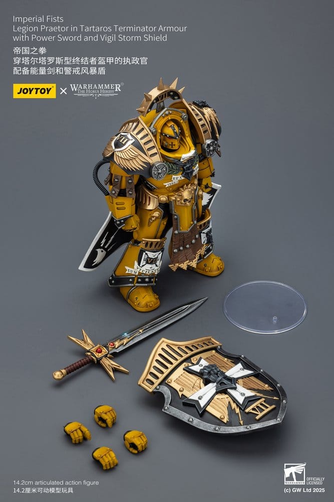 Warhammer Imperial Fists Figura Legion Praetor in Tartaros Terminator Armourwith Power Sword and Vigil Storm Shield 14 cm