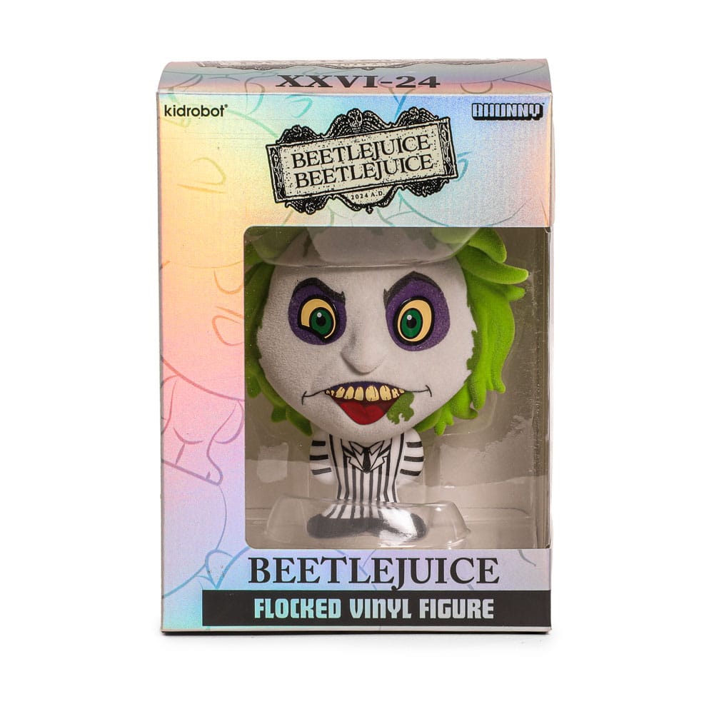 Beetlejuice Beetlejuice Figura Vinyl hunny Flocked Beetlejuice Striped Suit 10 cm