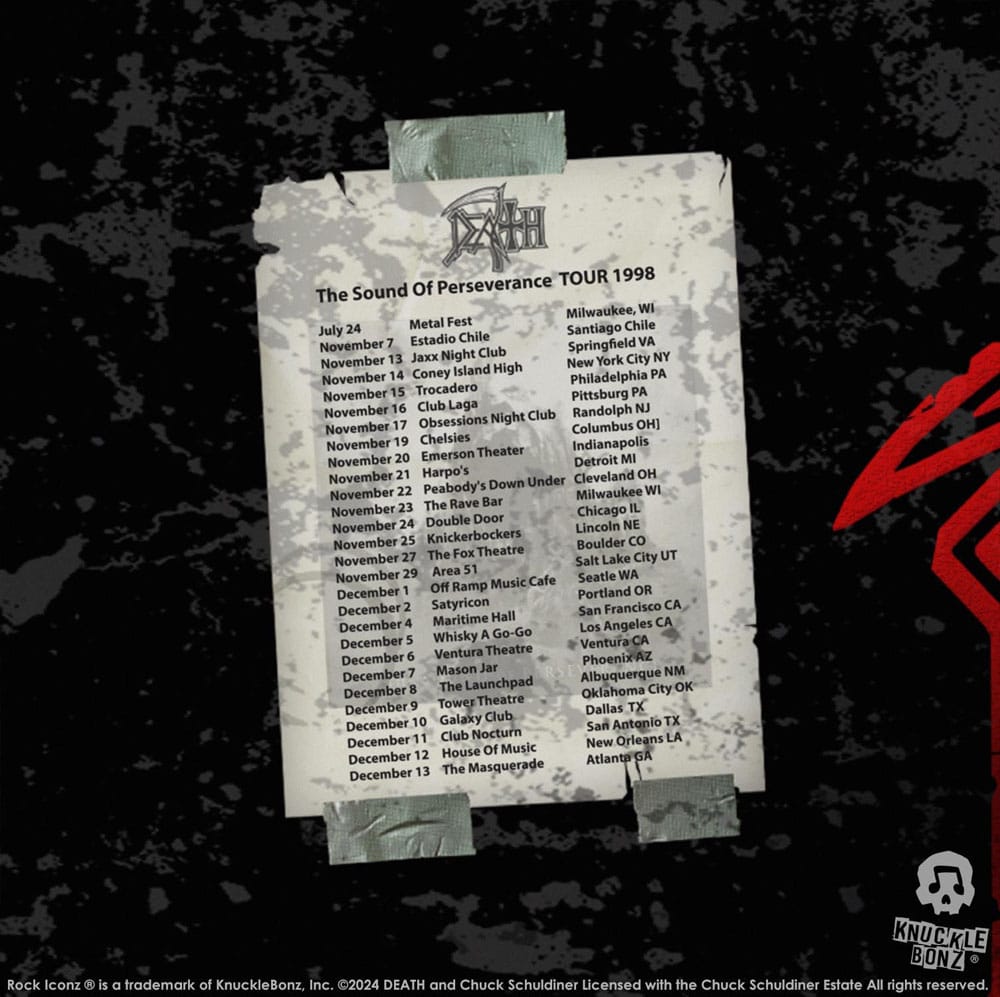 Death Estatua Rock Ikonz On Tour Road Case & Telón de fondo del escenario The Sound of Perseverance Tour 1998