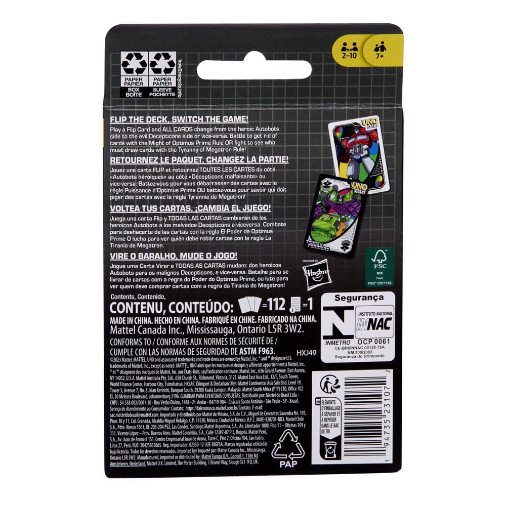 Transformers Juego de cartas UNO Flip!