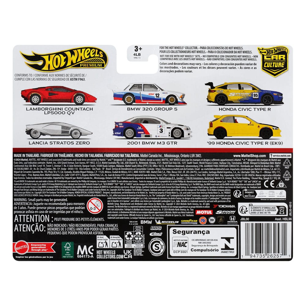 Hot Wheels Premium Pack de 2 Vehículos Die-Cast Car Culture 1/64 '99 Honda Civic Type R (EK9) & Honda Civic Type R