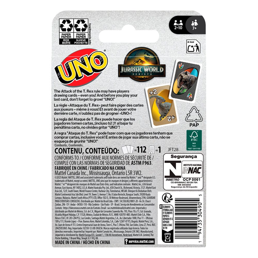 Jurassic World: El Renacer UNO Juego de Cartas