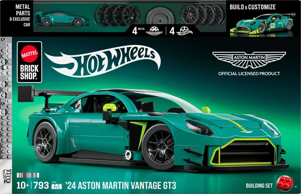 Hot Wheels Elite Mattel Brick Shop Kit de Construcción 1/16 '24 Aston Martin Vantage GT3