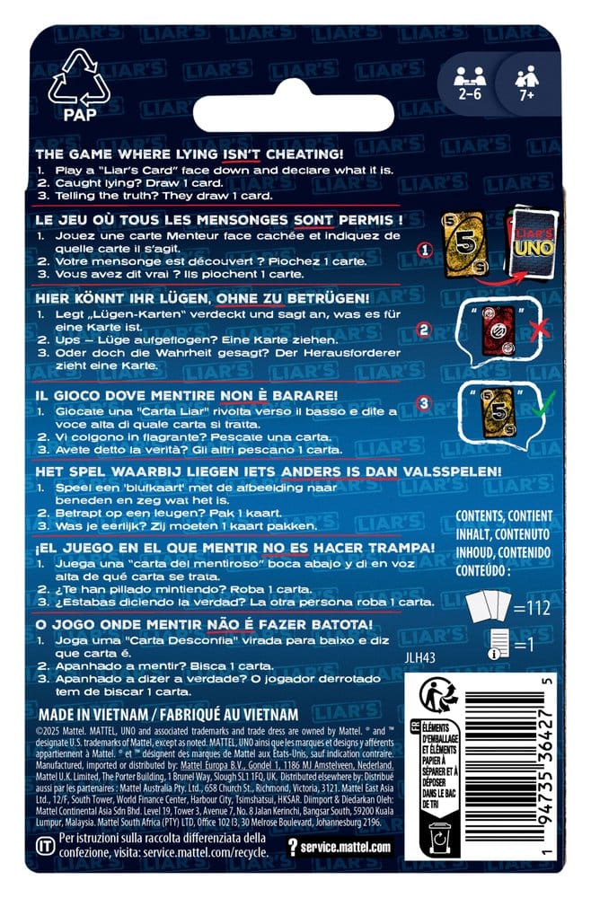 Liar's UNO Juego de Cartas