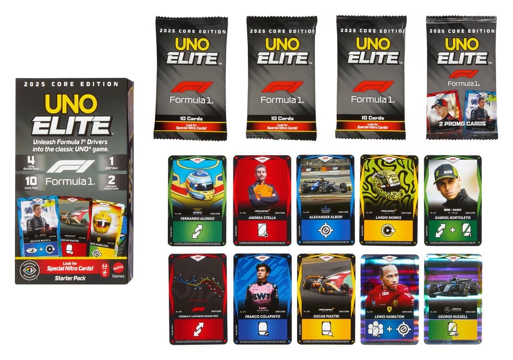 Formula 1 UNO Juego de Cartas Elite F1 Starter-Set