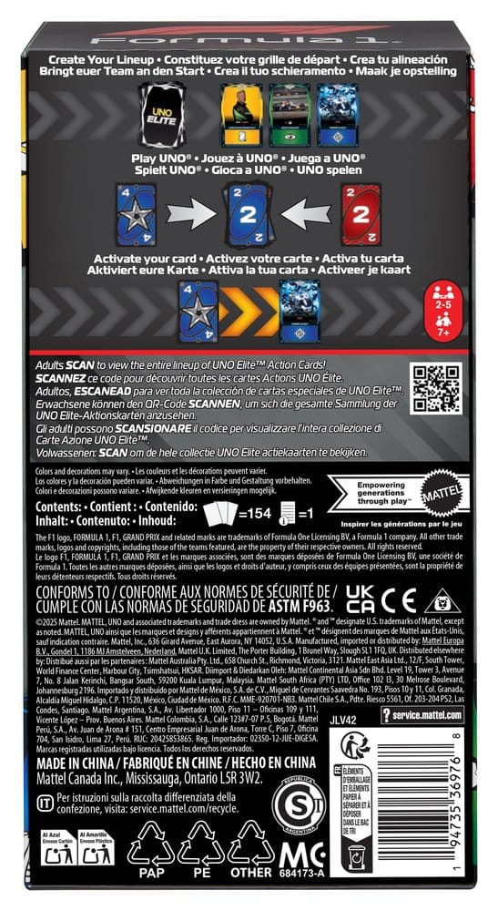 Formula 1 UNO Juego de Cartas Elite F1 Starter-Set
