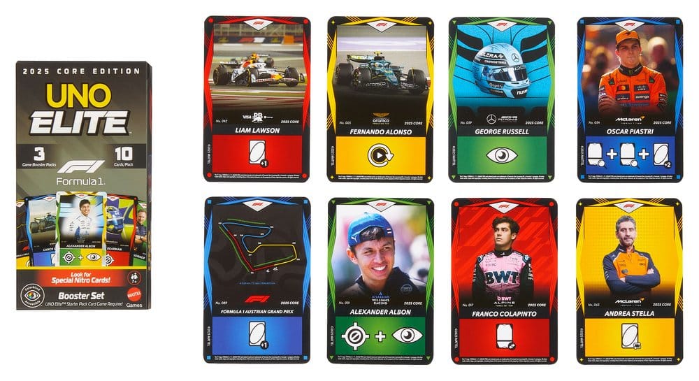 Formula 1 UNO Juego de Cartas Elite F1 Booster-Set