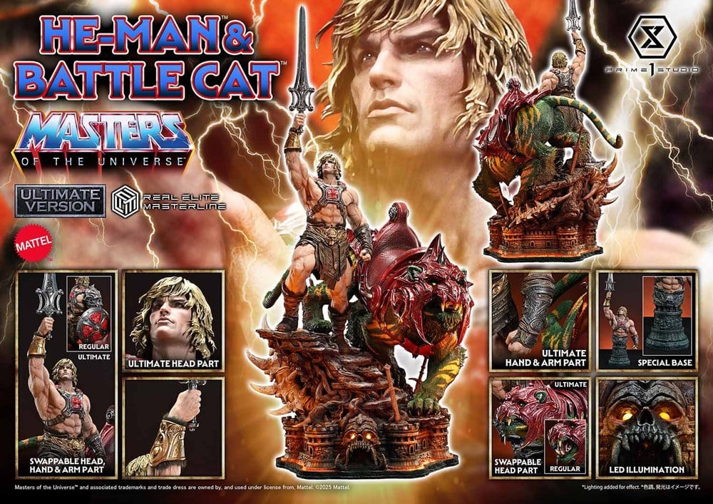 Masters of the Universe Estatua Real Elite Masterline Series 1/4 He-Man & Battle Cat Ultimate Version 86 cm