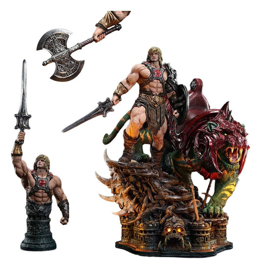 Masters of the Universe Estatua Real Elite Masterline Series 1/4 He-Man & Battle Cat Ultimate Bonus Version 86 cm