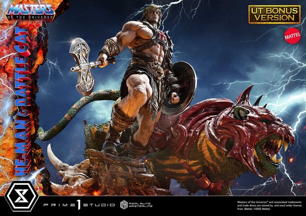 Masters of the Universe Estatua Real Elite Masterline Series 1/4 He-Man & Battle Cat Ultimate Bonus Version 86 cm