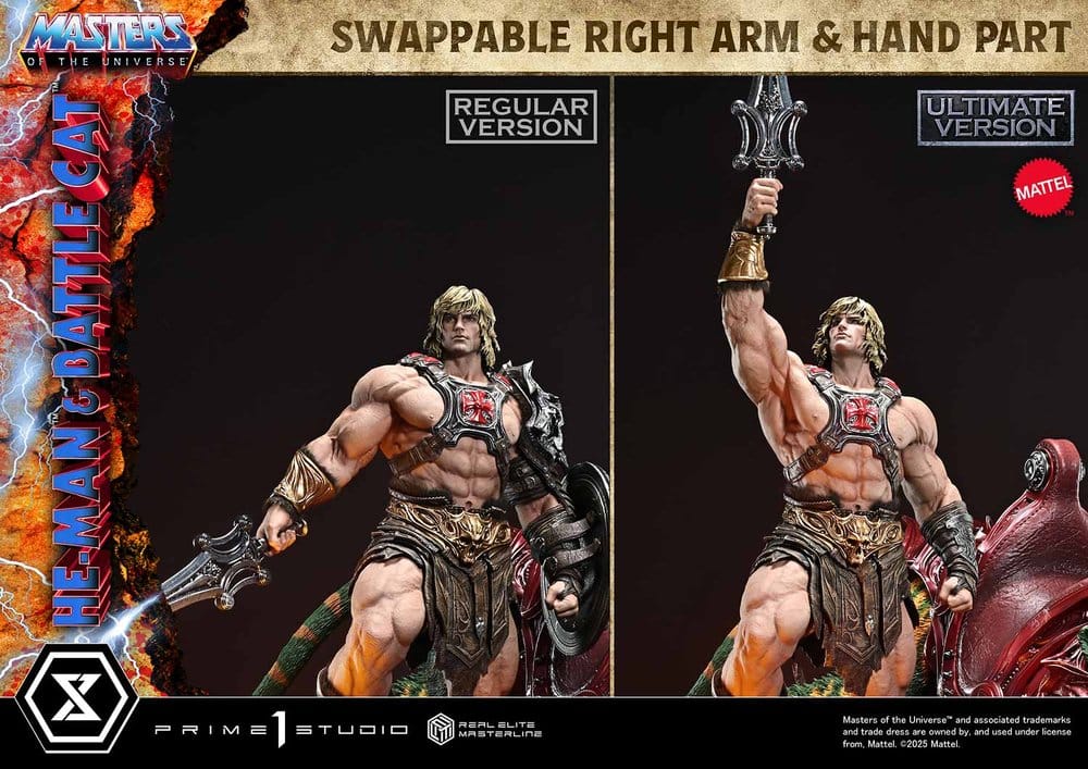 Masters of the Universe Estatua Real Elite Masterline Series 1/4 He-Man & Battle Cat Ultimate Bonus Version 86 cm
