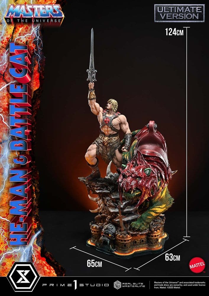 Masters of the Universe Estatua Real Elite Masterline Series 1/4 He-Man & Battle Cat Ultimate Bonus Version 86 cm