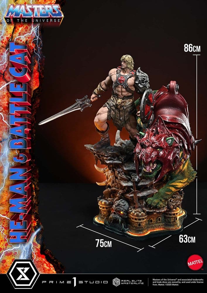 Masters of the Universe Estatua Real Elite Masterline Series 1/4 He-Man & Battle Cat Ultimate Bonus Version 86 cm