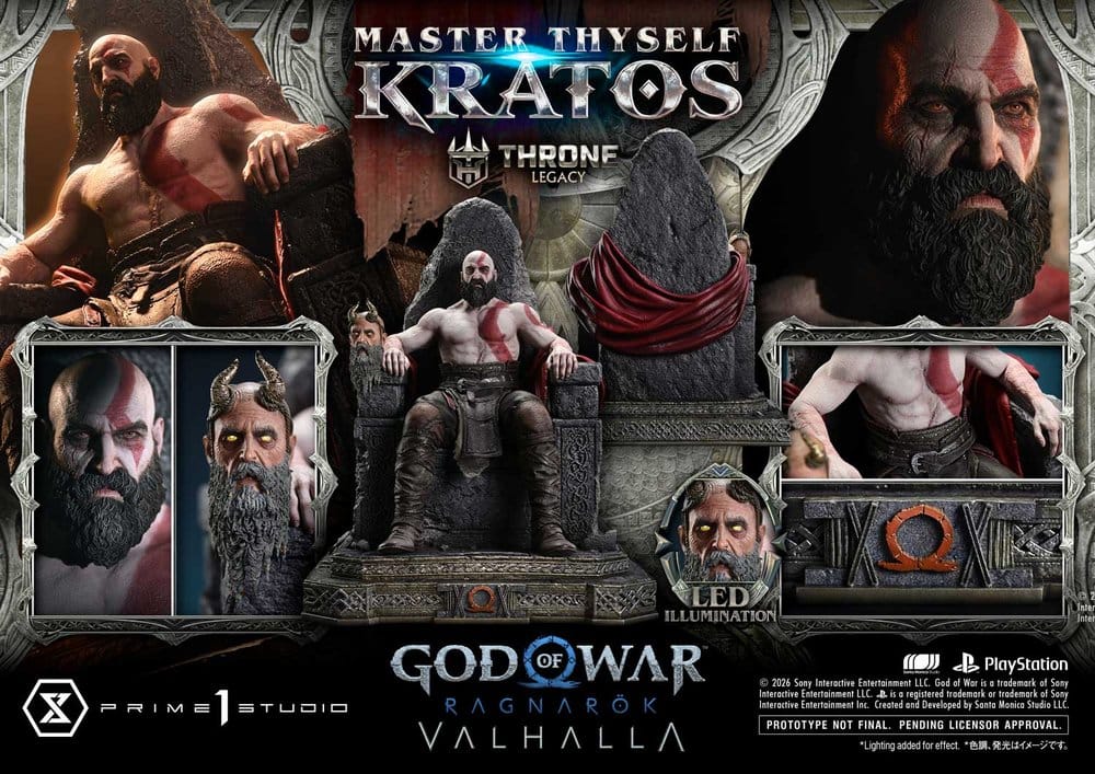 Throne Legacy God of War Series Estatua 1/3 Ragnarok Master Thyself Kratos 67 cm