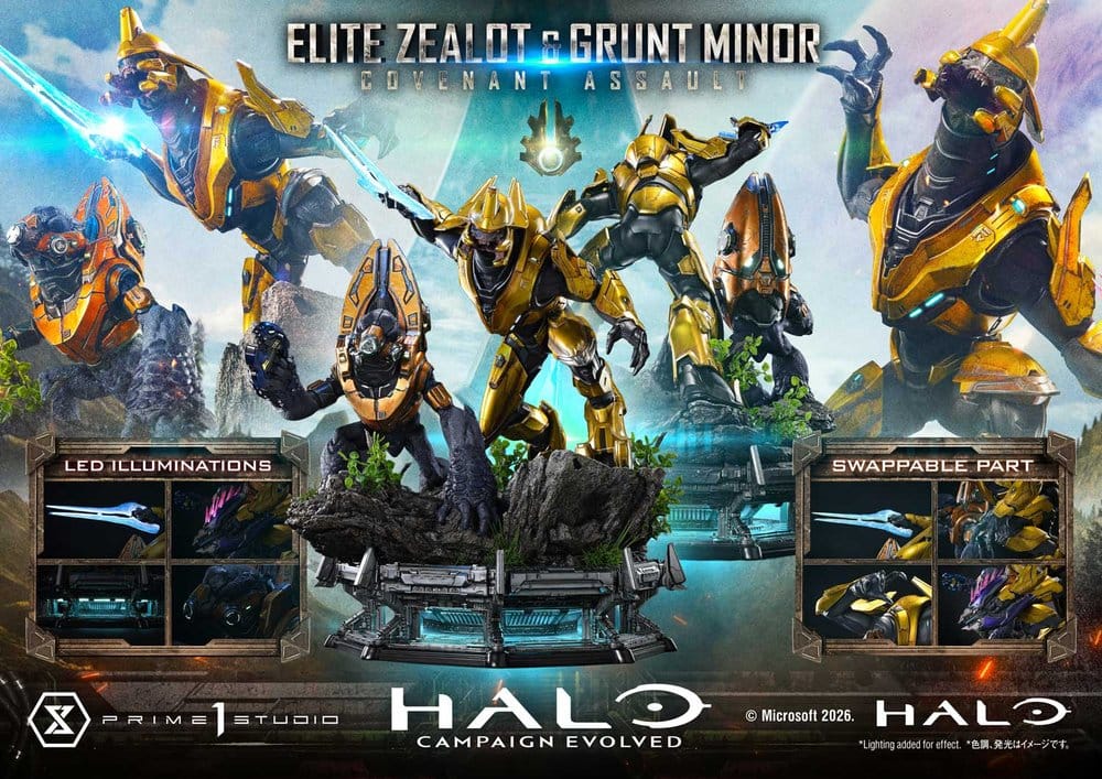 Halo: Campaign Evolved Ultimate Premium Masterline Series Estatua 1/4 Elite Zealot & Grunt Minor: Covenant Assault 81 cm