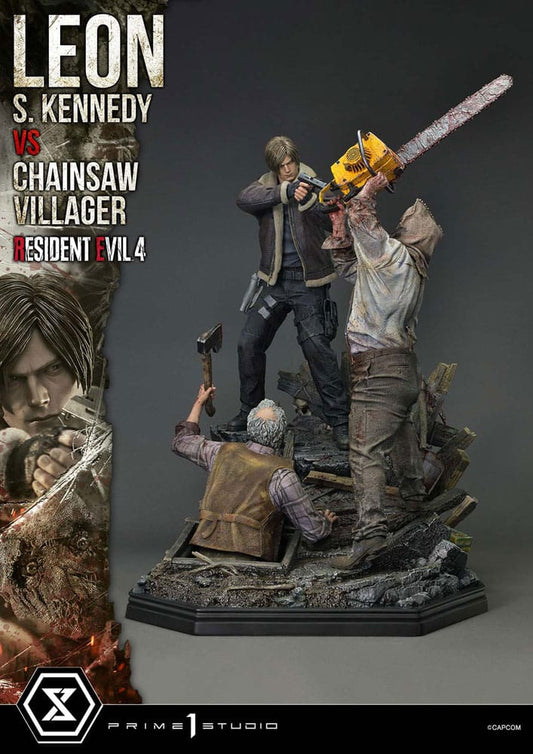 Resident Evil 4 Estatua Ultimate Premium Masterline Series 1/4 Leon S. Kennedy vs. Chainsaw Villager 76 cm