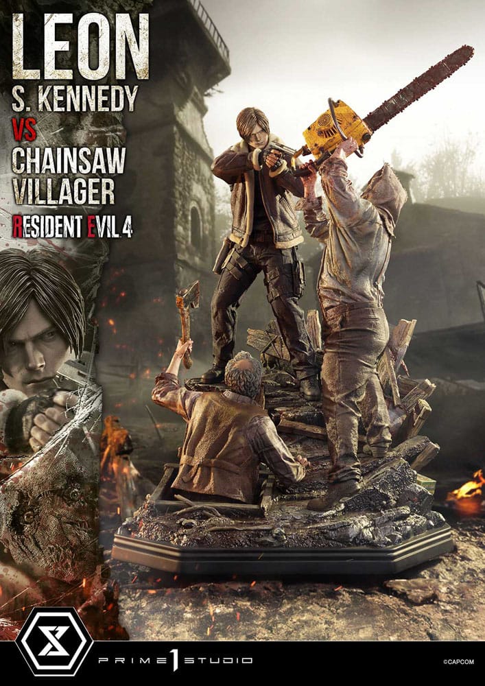 Resident Evil 4 Estatua Ultimate Premium Masterline Series 1/4 Leon S. Kennedy vs. Chainsaw Villager 76 cm