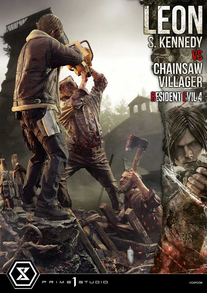 Resident Evil 4 Estatua Ultimate Premium Masterline Series 1/4 Leon S. Kennedy vs. Chainsaw Villager 76 cm