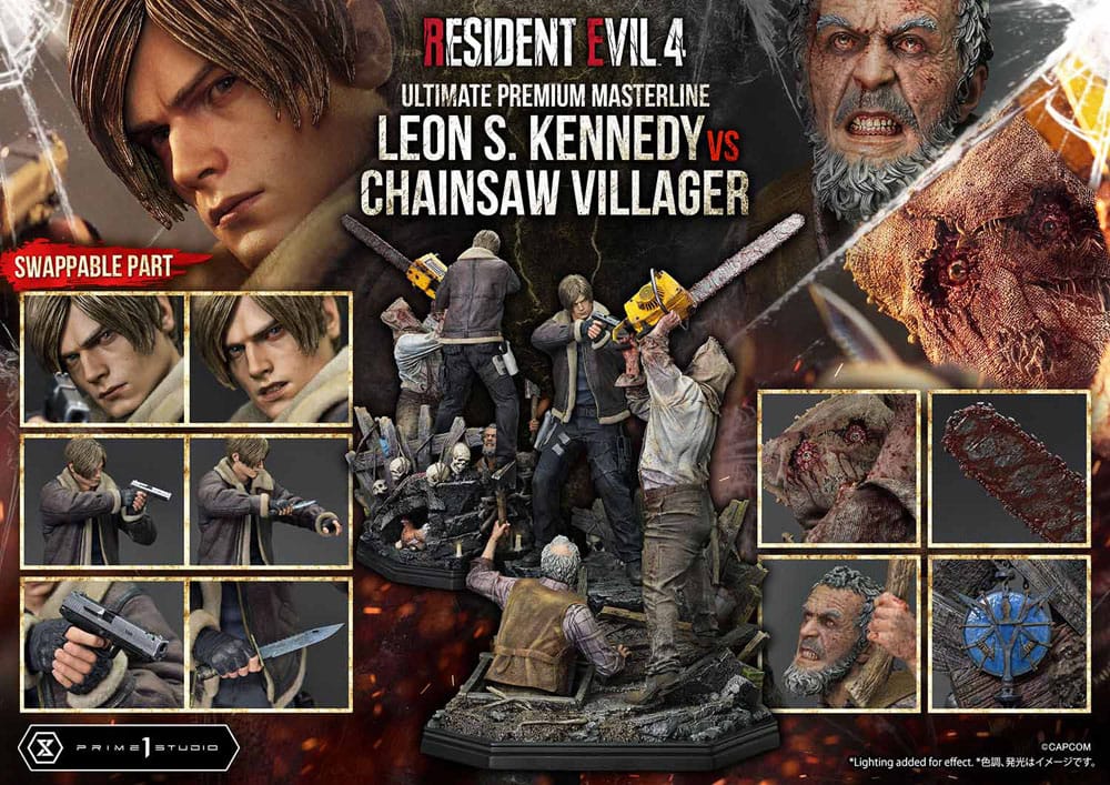 Resident Evil 4 Estatua Ultimate Premium Masterline Series 1/4 Leon S. Kennedy vs. Chainsaw Villager 76 cm