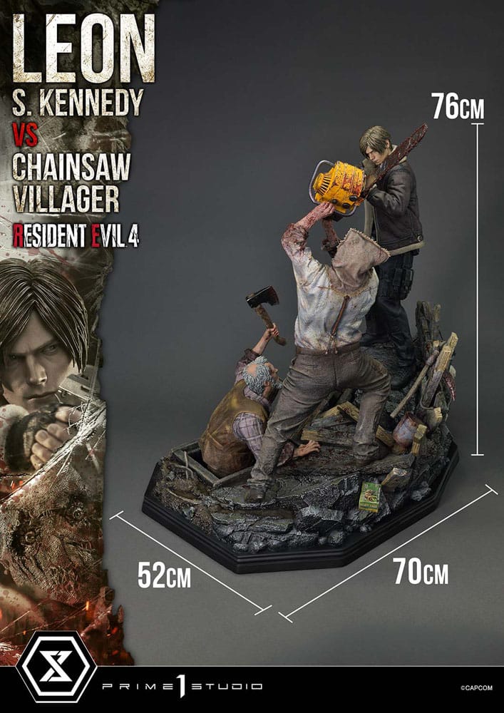 Resident Evil 4 Estatua Ultimate Premium Masterline Series 1/4 Leon S. Kennedy vs. Chainsaw Villager 76 cm