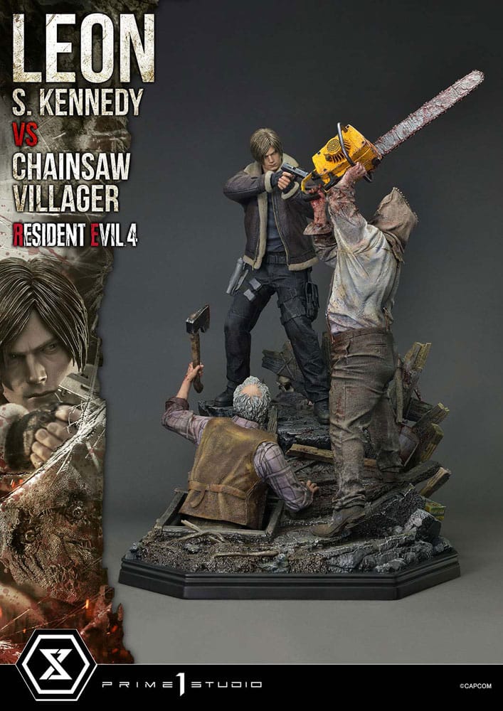 Resident Evil 4 Estatua Ultimate Premium Masterline Series 1/4 Leon S. Kennedy vs. Chainsaw Villager Bonus Ver. 76 cm