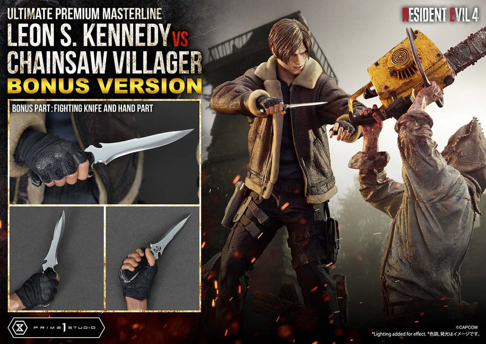 Resident Evil 4 Estatua Ultimate Premium Masterline Series 1/4 Leon S. Kennedy vs. Chainsaw Villager Bonus Ver. 76 cm