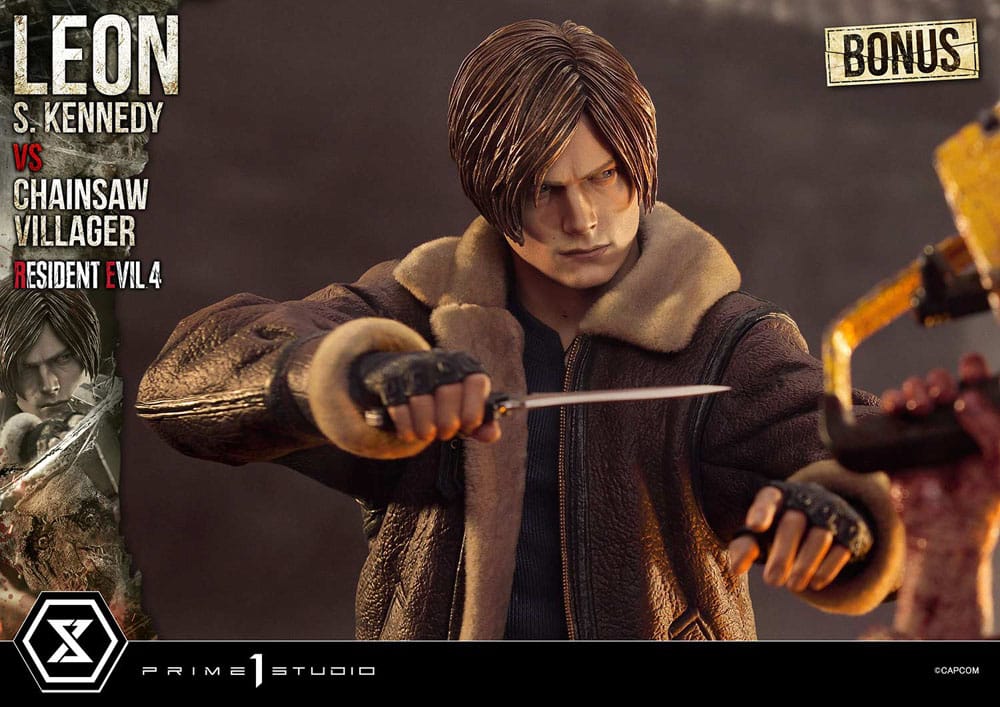 Resident Evil 4 Estatua Ultimate Premium Masterline Series 1/4 Leon S. Kennedy vs. Chainsaw Villager Bonus Ver. 76 cm