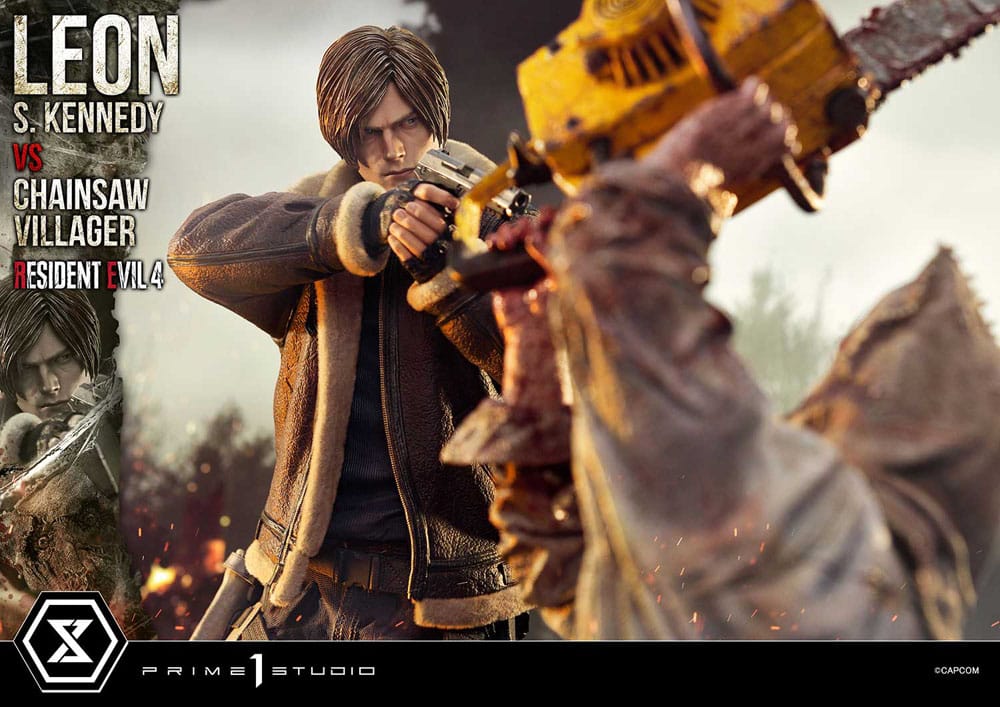 Resident Evil 4 Estatua Ultimate Premium Masterline Series 1/4 Leon S. Kennedy vs. Chainsaw Villager Bonus Ver. 76 cm