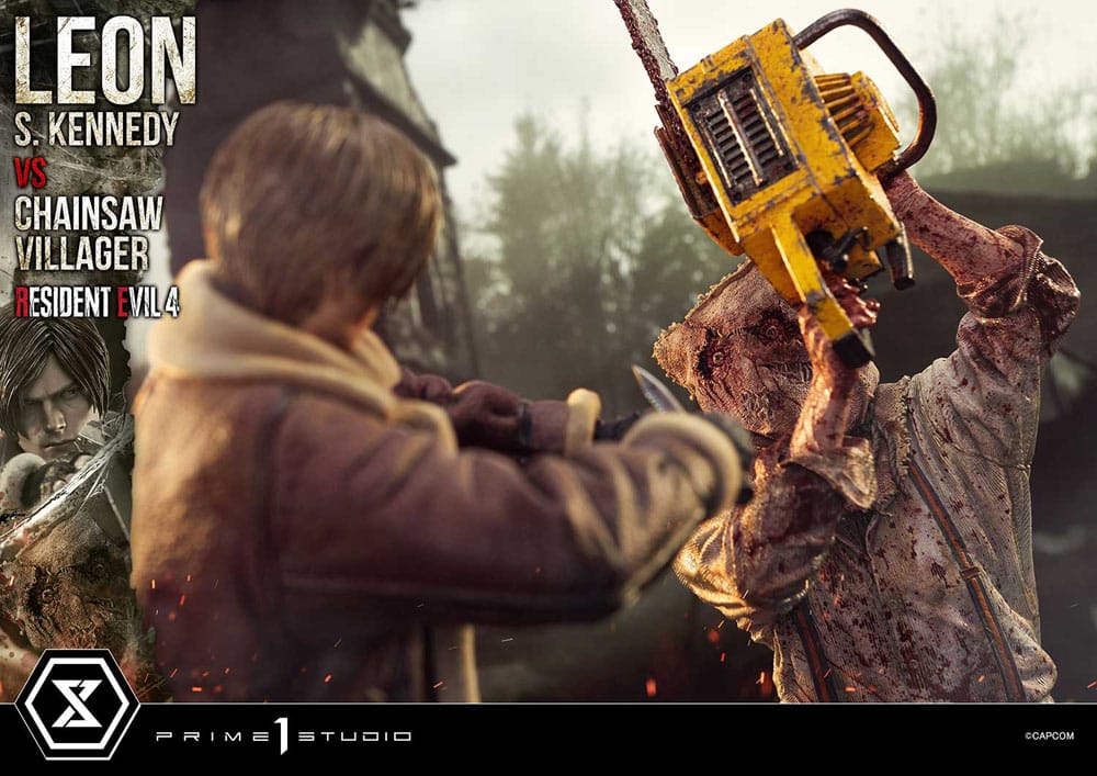 Resident Evil 4 Estatua Ultimate Premium Masterline Series 1/4 Leon S. Kennedy vs. Chainsaw Villager Bonus Ver. 76 cm