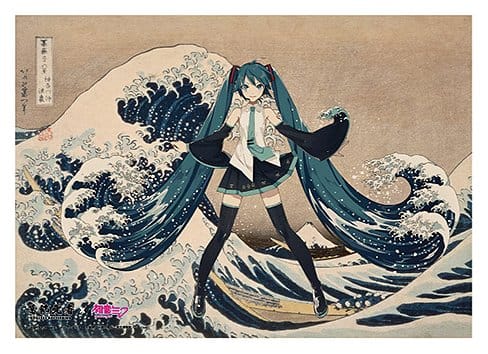 Katsushika Hokusai x Hatsune Miku Panel acrílico Thirty-six Views of Mount Fuji The Great Wave off Kanagawa 30 cm