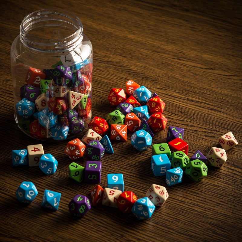 Tarro redondo de dados de RPG clásicos (80)