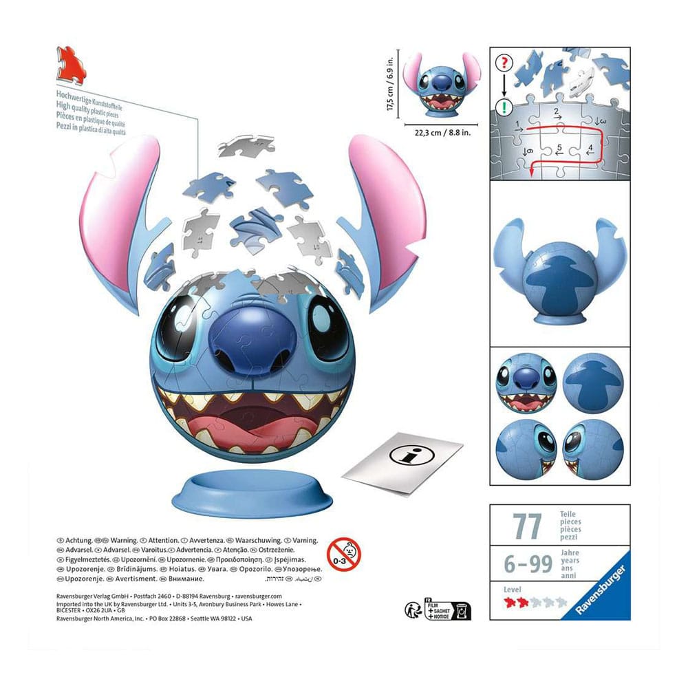 Lilo & Stitch Puzzle 3D Bola con Orejas Stitch (77 piezas)